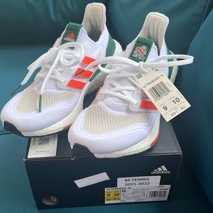 Mens Adidas white ultra boost 21 US Size 9 Miami colors orange green